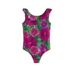 Background-cute-flowers-fuchsia-with-leaves Kids  Frill Swimsuit by Pakemis