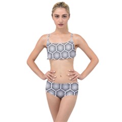 Halftone-tech-hexagons-seamless-pattern Layered Top Bikini Set by Pakemis