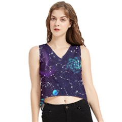 Realistic-night-sky-poster-with-constellations V-neck Cropped Tank Top by Pakemis