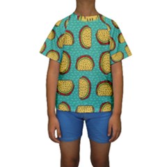 Taco-drawing-background-mexican-fast-food-pattern Kids  Short Sleeve Swimwear by Pakemis