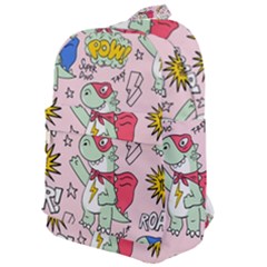 Seamless-pattern-with-many-funny-cute-superhero-dinosaurs-t-rex-mask-cloak-with-comics-style-inscrip Classic Backpack by Pakemis