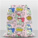 Seamless-pattern-with-many-funny-cute-superhero-dinosaurs-t-rex-mask-cloak-with-comics-style-inscrip Drawstring Bag (Small) View1