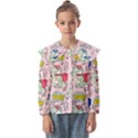 Seamless-pattern-with-many-funny-cute-superhero-dinosaurs-t-rex-mask-cloak-with-comics-style-inscrip Kids  Peter Pan Collar Blouse View1