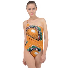 Seamless Pattern With Taco Classic One Shoulder Swimsuit by Pakemis