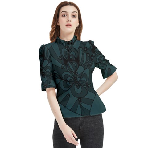 Green Zendoodle Frill Neck Blouse by Mazipoodles