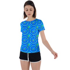 Kaleidoscope Blue Back Circle Cutout Sports Tee by Mazipoodles