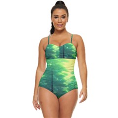 Anime Forrest Nature Fantasy Sunset Trees Woods Retro Full Coverage Swimsuit by Uceng