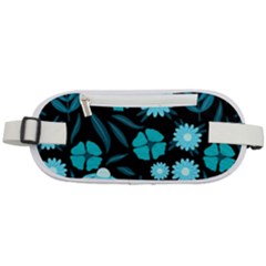 Flower Nature Blue Black Art Pattern Floral Rounded Waist Pouch by Uceng