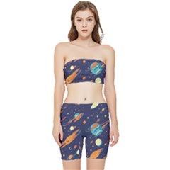 Space Galaxy Planet Universe Stars Night Fantasy Stretch Shorts And Tube Top Set by Uceng