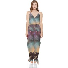 Mountain Space Galaxy Stars Universe Astronomy Sleeveless Tie Ankle Chiffon Jumpsuit by Uceng