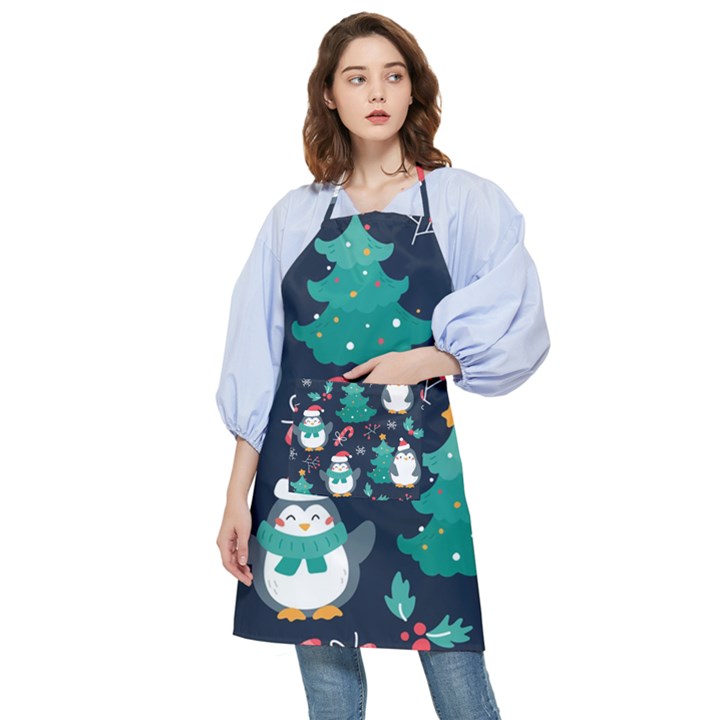 Colorful Funny Christmas Pattern Pocket Apron