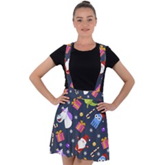 Colorful Funny Christmas Pattern Velvet Suspender Skater Skirt by Uceng