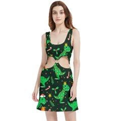 Christmas Funny Pattern Dinosaurs Velour Cutout Dress by Uceng