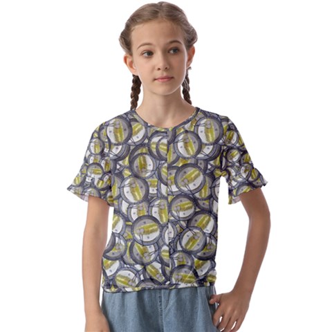 Gong Instrument Motif Pattern Kids  Cuff Sleeve Scrunch Bottom Tee by dflcprintsclothing