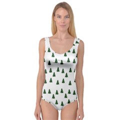 Green Christmas Trees White Princess Tank Leotard  by TetiBright