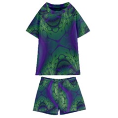 Fractal Abstract Art Pattern Kids  Swim Tee And Shorts Set by Ravend