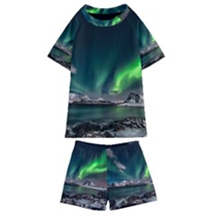 Aurora Borealis Photo Kids  Swim Tee And Shorts Set by danenraven