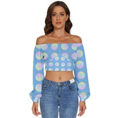 Abstract Stylish Design Pattern Blue Long Sleeve Crinkled Weave Crop Top by brightlightarts