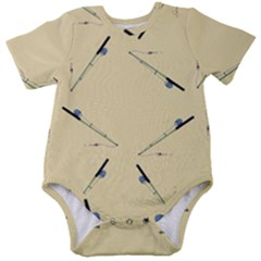 Fishing Rods Pattern Brown Baby Short Sleeve Bodysuit by TetiBright