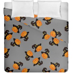 Pumpkin Heads With Hat Gray Duvet Cover Double Side (king Size) by TetiBright