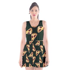 Pizza Slices Pattern Green Scoop Neck Skater Dress by TetiBright