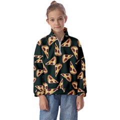 Pizza Slices Pattern Green Kids  Half Zip Hoodie by TetiBright