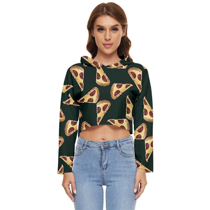 Pizza Slices Pattern Green Women s Lightweight Cropped Hoodie