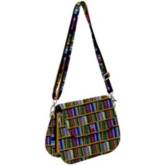 Books On A Shelf Saddle Handbag by TetiBright