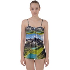 Aerial View Of Mountain And Body Of Water Babydoll Tankini Set by danenraven