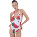 Watermelon Seamless Pattern Backless Halter One Piece Swimsuit View1