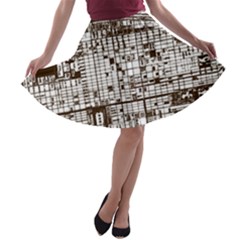 Antique Oriental Town Map  A-line Skater Skirt by ConteMonfrey