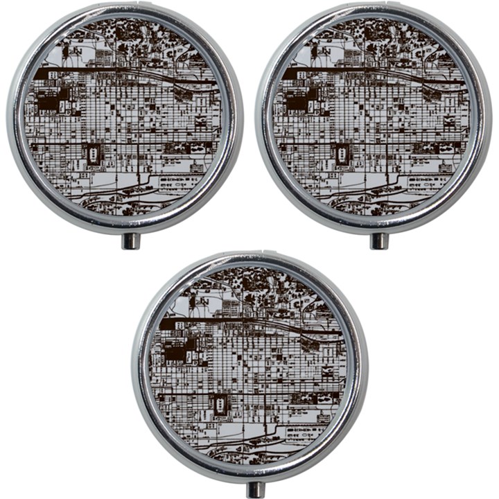 Antique Oriental Town Map  Mini Round Pill Box (Pack of 3)