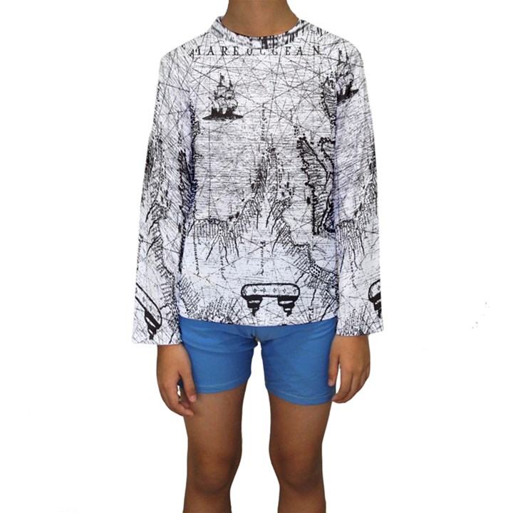 Antique Mercant Map  Kids  Long Sleeve Swimwear