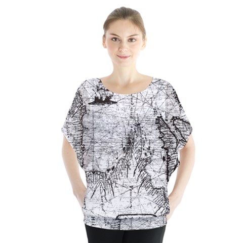 Antique Mercant Map  Batwing Chiffon Blouse by ConteMonfrey