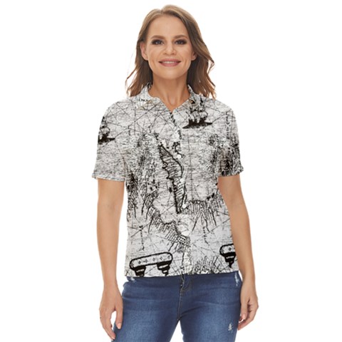 Antique Mercant Map  Women s Short Sleeve Double Pocket Shirt by ConteMonfrey