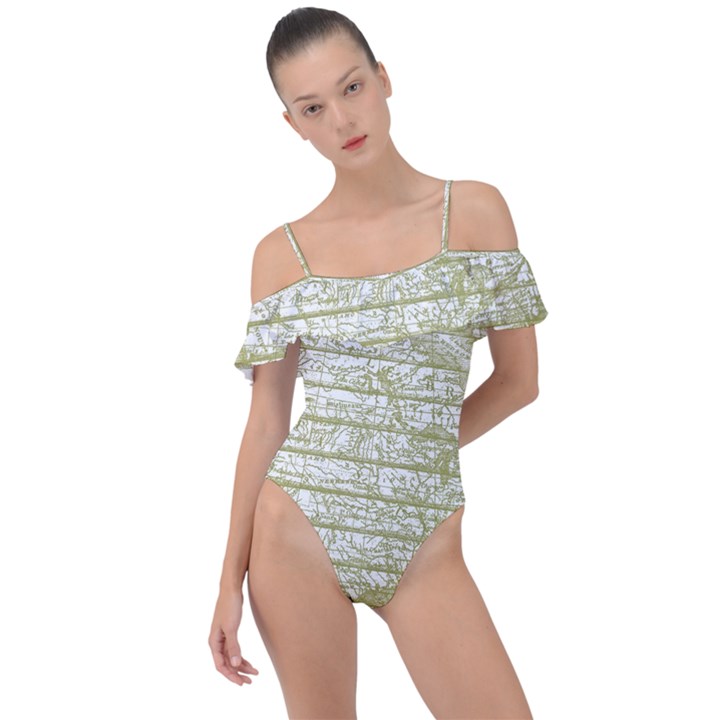 Vintage America`s Map Frill Detail One Piece Swimsuit