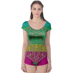 Rainbow Landscape With A Beautiful Silver Star So Decorative Boyleg Leotard  by pepitasart