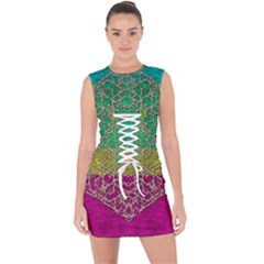 Rainbow Landscape With A Beautiful Silver Star So Decorative Lace Up Front Bodycon Dress by pepitasart