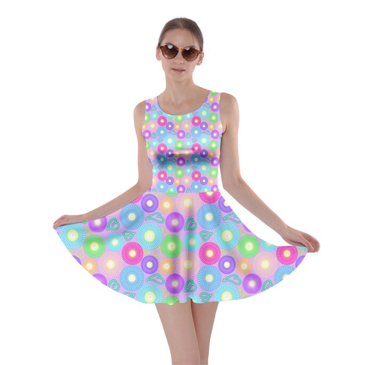 Neon Doodle Daisies (pastel) Skater Dress