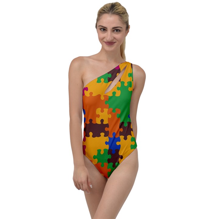 Retro colors puzzle pieces                                                                       To One Side Swimsuit