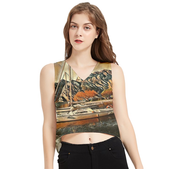 Art boats Garda, Italy. V-Neck Cropped Tank Top