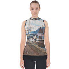 Boats On Gardasee, Italy  Mock Neck Shell Top by ConteMonfrey