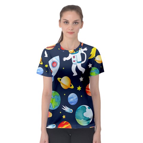 Space Galaxy Seamless Background Women s Sport Mesh Tee by Jancukart