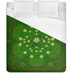 Lotus Bloom In Gold And A Green Peaceful Surrounding Environment Duvet Cover (california King Size) by pepitasart