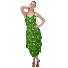 Lotus Bloom In Gold And A Green Peaceful Surrounding Environment Layered Bottom Dress by pepitasart