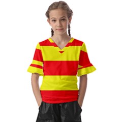 Aust Agder Flag Kids  V-neck Horn Sleeve Blouse by tony4urban