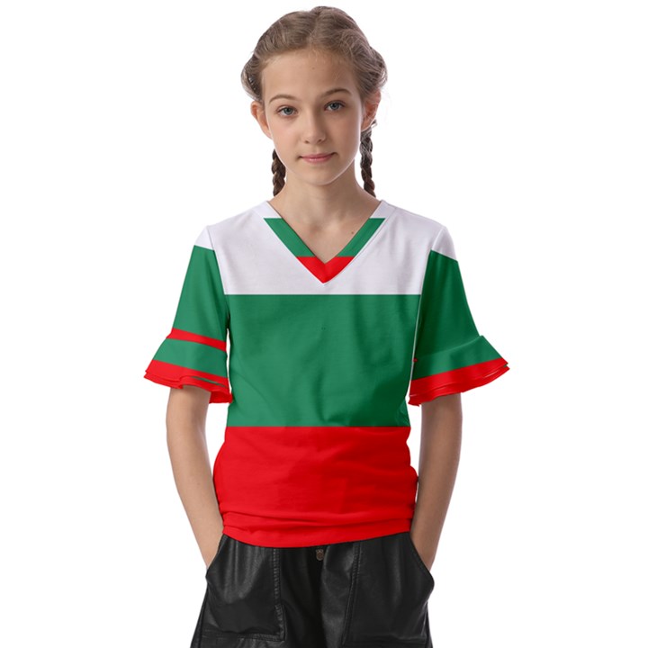 Bulgaria Kids  V-Neck Horn Sleeve Blouse