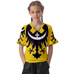 Dolnoslaskie Flag Kids  V-neck Horn Sleeve Blouse by tony4urban