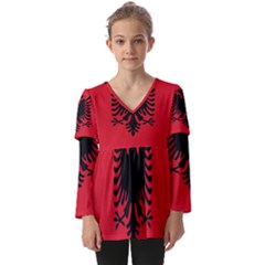 Albania Kids  V Neck Casual Top by tony4urban