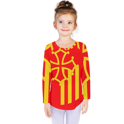 Languedoc Roussillon Flag Kids  Long Sleeve Tee by tony4urban